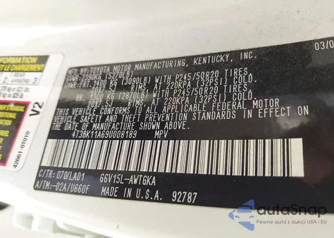 2009 Toyota Venza Base V6 z USA, uszkodzony, nr VIN 4T3BK11A69U008189